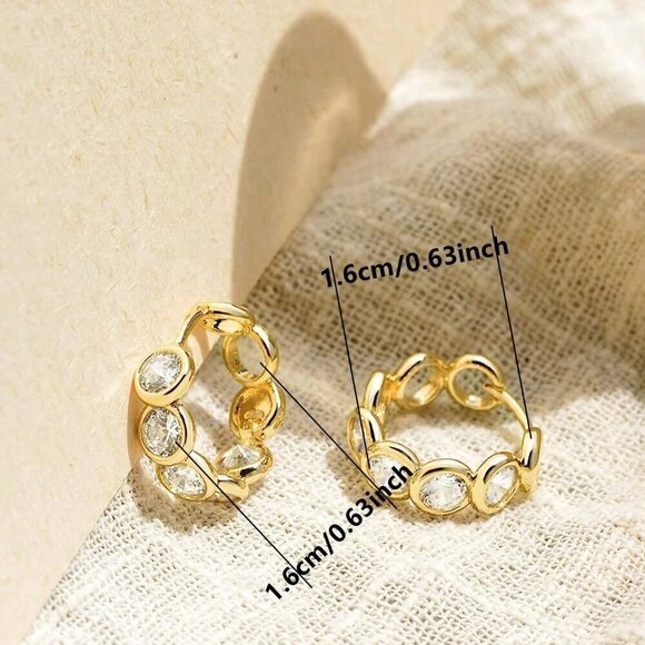 Yellow Gold Fashionable Women's Charm Cubic Zirconia Hoop Earrings - Picture 6 of 8